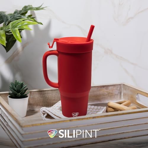 Silipint 32oz Silicone Tumbler with Handle, Flip Lid and Straw – BPA-Free, Non-Toxic, Freezer, Microwave, Dishwasher Safe Tumbler – Perfect for Tea, Smoothies (Classic Red) Pack of 1 - Image 6
