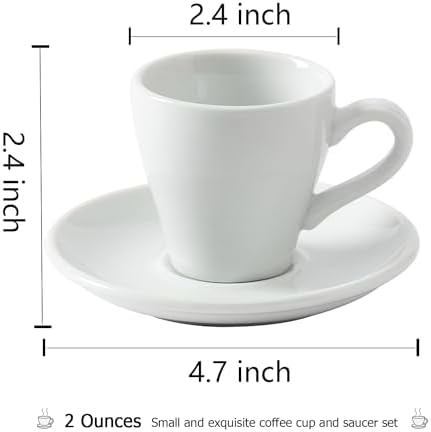 Espresso Cups Set of 6, 2.8 oz White Espresso Cups and Saucers - Image 6