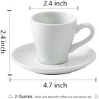 Espresso Cups Set of 6, 2.8 oz White Espresso Cups and Saucers - Image 6
