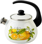 Enamel Kettle with Whistle 2.7 Qt (2.5 L) Stovetop Kettle with Ergonomic Handle, Enameled Steel Tea Pot for Stove Top, Vintage Kitchen Tea Kettle, Dishwasher and Induction Safe (Lemon) by STP-Goods