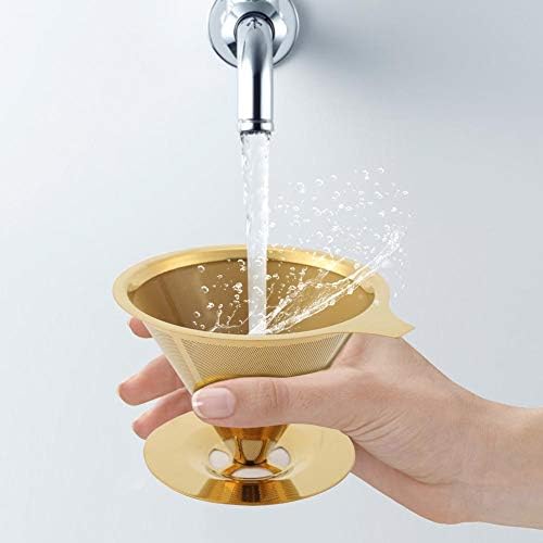 Stainless Steel Titanium Gold Pour Over Coffee Dripper with Stand and Handle - Reusable Paperless Coffee Filter - Image 2