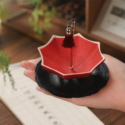 Porcelain Rotating Umbrella Tea Strainer - Ceramic Loose Leaf Filter (Red - Image 5