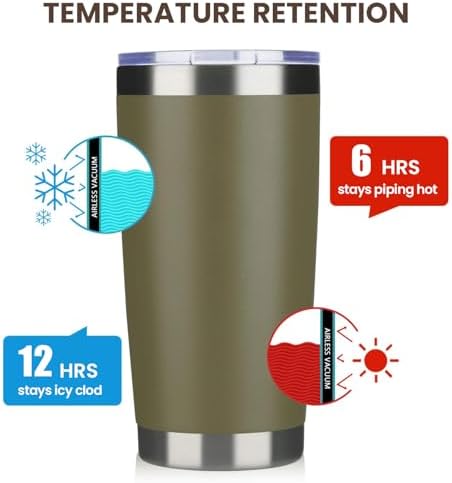 MEWAY 20oz Tumbler 4 Pack Double Wall Vacuum Insulated Travel Mug Bulk, Stainless Steel Tumblers with Lid and Straw, Durable Powder Coated Coffee Cups for Cold & Hot Drinks (Army Green, 4) - Image 6