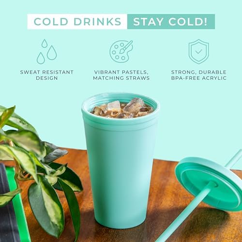 Tumblers with Lids (12 pack) 16oz Colored Acrylic Cups with Lids and Straws | Double Wall Matte Plastic Bulk Tumblers With FREE Straw Cleaner! Vinyl Customizable DIY Gifts (Assorted) - Image 4