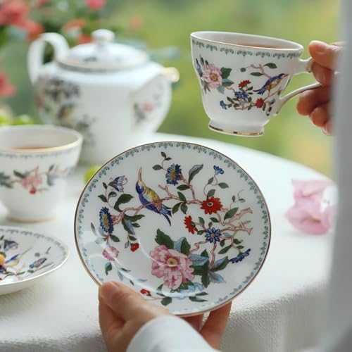 Aynsley Vintage Porcelain Tea Set for Women Tea Party, 5 Piece Cup and Saucer Set, Wedding Floral Teapot Set for Adults(Flower Style) - Image 2