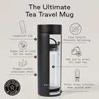 Firebelly Tea, Travel Tea Infuser Mug with Strainer, Insulated Tumbler for Loose Leaf Tea or Coffee, Leakproof Bottle for Hot or Iced Drinks, Stainless Steel Thermos with Lid, Noir - Image 4