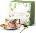 8oz Bone China Tea Cup and Saucer Set, Floral Teacup by Unknown