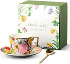 8oz Bone China Tea Cup and Saucer Set, Floral Teacup by Unknown