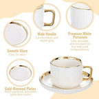 8.5oz Cappuccino Cups with Saucers Set of 6, Ceramic Coffee Cup and Saucer with Gold Rim, Vertical Ribbed Latte Mugs, White Porcelain Tea Cup Set for Wedding, Cafe, Party & Daily Use - Image 3