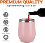 COMOOO Stainless Steel Wine Tumbler Glass Bulk with Lid and Straw 12oz Double Wall Vacuum Insulated Travel Tumbler Cup for Coffee Wine Cocktails Ice Cream Cup, Light Pink, 12 pack - Image 4