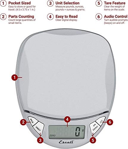 Escali Pico N115S Kitchen, Office Scale, Tare Functionality, Compact Design, LCD Digital Display, 11lb Capacity, Silver/Grey - Image 2
