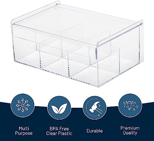 RoyalHouse Acrylic Tea Bag Holder Storage Organizer, 6 Compartment BPA Free Clear Plastic Tea Box with Lid, Multi-Purpose Storage Box for Office Supplies, Crafts, and Small Items (Pack of 3) - Image 3