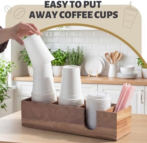 Novabright Acacia Wood Coffee Cup Holder for Countertop, Wood Color - Image 4