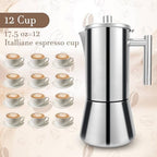 Gugxiom Stovetop Espresso Maker, 12Cup 17.5 oz Moka Pot, Stainless Steel Italian Coffee Machine Maker, Cuban and Italian Coffee Maker, Coffee Gift for Home Travel - Image 3