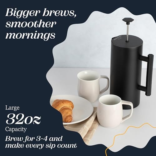 ESPRO P6 32 Ounces French Press Coffee Maker, Double Walled Stainless Steel Insulated, Matte Black - Image 6