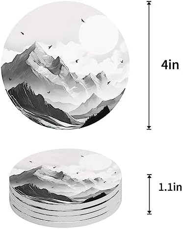 Coasters for Drinks Set of 8 with Holder, Mountain Peak Sun Eagle Natural Landscape Ceramic Cup Mat, Absorbent Ceramic Stone Coasters with Cork Base for Coffee, Cups, Wooden Table, Home Decor 4 Inch - Image 2