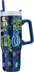 Get Trend Minecraft Tumbler with Handle and Straw 32 oz, Keeps Hot 8 Hrs, Cold 12H & Ice 42H, BPA-Free Insulated Stainless Steel Water Bottle, Travel Mug, Gamer Gifts (Blue Minecraft) by GetTrend