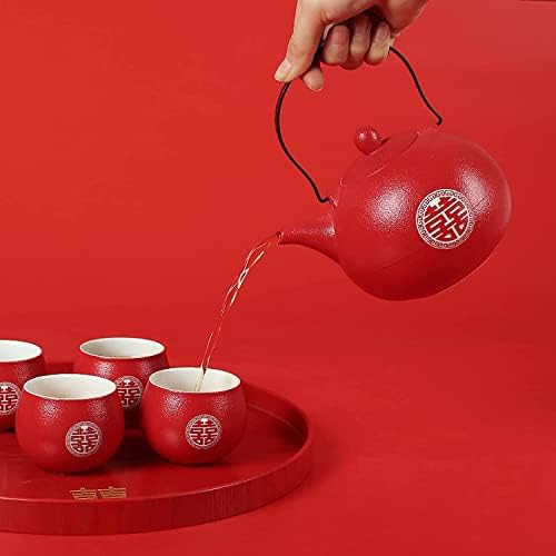 Wedding Supplies, Wedding Tea Set, Chinese Traditional Wedding Decoration Red Tea Set, Kung Fu Tea Set for Wedding Housewarming (Style D) - Image 7