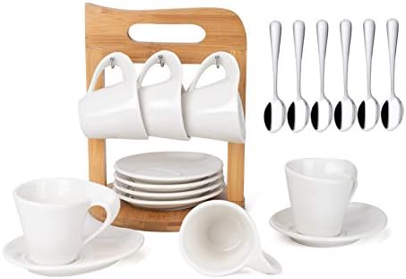 2.5oz Espresso Ceramic Cups Set of 6 with Saucers & Spoons by TRSPCWR