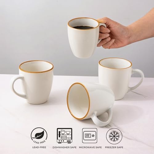 GBhome Ceramic Coffee Mugs Set of 6, 12oz Stoneware Coffee Mugs Set For Dad Mom Women MEN, Light Weight Ceramic Coffee Cups for Latte/Tea/Beer/Hot Cocoa, Dishwasher & Microwave Safe-Pearl White - Image 5