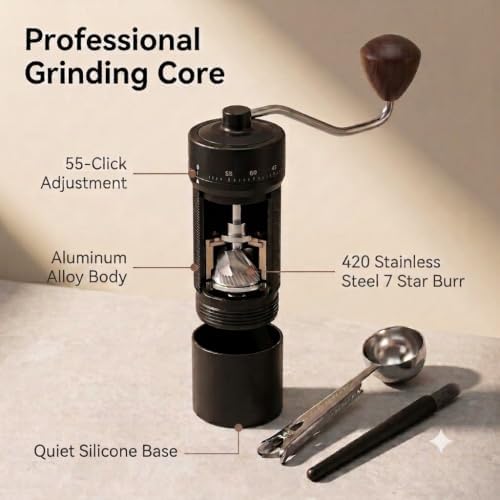 Manual Coffee Grinder, 55 Adjustable Levels Burr Coffee Grinders for Home - Image 2