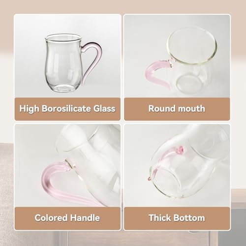 COMI Glass Coffee Cups,8oz Clear Coffee Cups Set of 6,Lightweight Glass Mugs with Colorful Handles,Heat Resistant & Explosion-Proof, Perfect for Home, Cafe, Office - Image 4