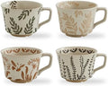 12 oz Vintage Ceramic Coffee Mug Set of 4 - Handmade Stoneware Pottery Countryside Farmhouse Fall Autumn Tea Mugs with Big Handle for Latte,Cocoa,Dishwasher & Microwave Safe Cups (Plants) by SwuutKitchen