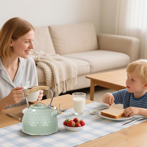 Phyllia Tea Kettle -3.L Whistling Tea Kettle for Stove Top Stainless Steel Tea Pot Stovetop Food Grade Water Kettle with folding Handle for Coffee Tea Milk Hot Water Kettle Pot -Patterned Green - Image 7