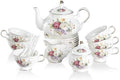 Sweejar Porcelain Tea Set Vintage Floral, British Relief Gold Rim Teapot Cup and Saucer Sets, 22-Piece Tea Sets for Adults, with Teapot, Sugar Bowl, Milk Jug, Spoons, Cup and Saucer (Flower Style) by Sweejarco1949