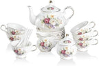 Sweejar Porcelain Tea Set Vintage Floral, British Relief Gold Rim Teapot Cup and Saucer Sets, 22-Piece Tea Sets for Adults, with Teapot, Sugar Bowl, Milk Jug, Spoons, Cup and Saucer (Flower Style) by Sweejarco1949