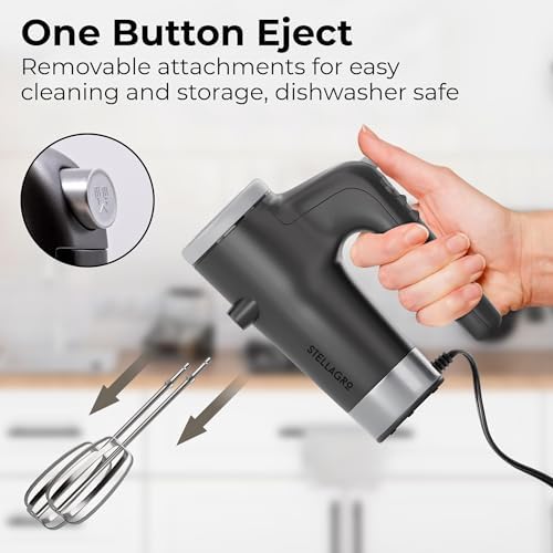 Electric Hand Mixer 350W, 9 Speed Handheld Mixer with Timer, Beaters, Whisks & Dough Hooks, Storage Case, Kitchen Mixer for Baking, Eggs, Cream, Cookie Dough & Frosting, Gray - Image 4