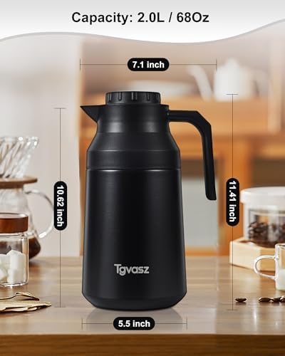 2 PCS Thermal Coffee Carafe Insulated Stainless Steel Coffee Carafe for Hot Liquid Vacuum Thermal Pot Creamer Pitcher Dispenser Keeping Hot Water Milk(Black/Black 68 oz) - Image 5