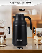 2 PCS Thermal Coffee Carafe Insulated Stainless Steel Coffee Carafe for Hot Liquid Vacuum Thermal Pot Creamer Pitcher Dispenser Keeping Hot Water Milk(Black/Black 68 oz) - Image 5
