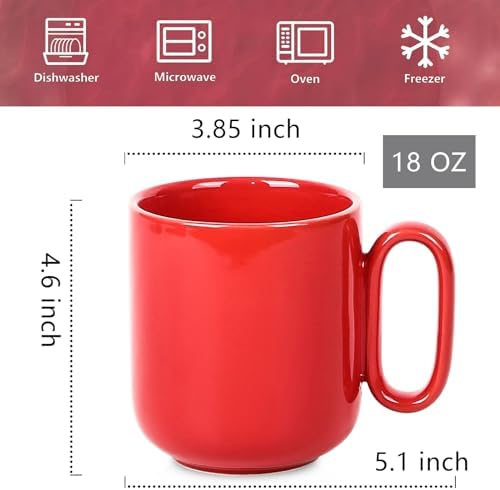 vicrays Ceramic Coffee Mug Set - 18 Ounce Large Stoneware Mug for Men Women - Unique Glazed Porcelain Mugs with Handle for Coffee Latte Tea Milk Cocoa - Set of 4 (Red) - Image 4