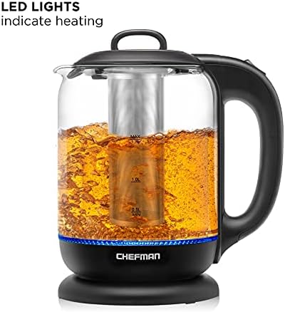 Chefman 1.7 Liter Electric Kettle With Tea Infuser, Cordless With Removable Lid And 360 Swivel Base, LED Indicator Lights, Black - Image 3