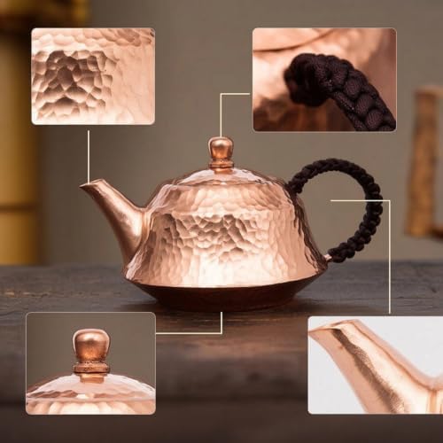 YIJU Copper Infusion Vessel Handmade Teapot Kettle Pot Brewer With Hammered Dimpled Surface And Braided Side Handle Suitable for tea decoration countertop, Array, Original Color, 300ml - Image 6