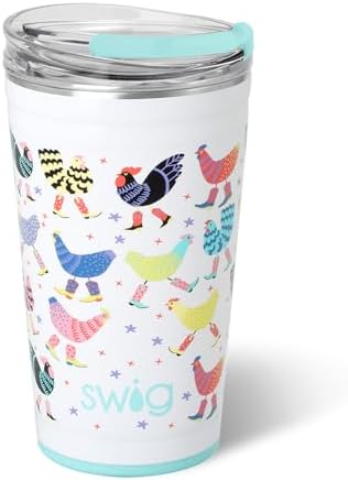 Swig Life 24oz Insulated Party Cup with EZ Slider Lid, Funky Chicken by SwigLife