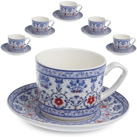 Zagara Home Zagros Porcelain Coffee Cup Set of 6, Espresso Cups and Saucers Set, Turkish Coffee Cups, French Coffee Cups, Lightweight Porcelain Vintage Small Cups for Coffee and Tea by Unknown