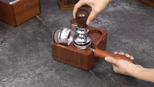 Tamping Station for 51/54mm Portafilters Solid Wood Espresso Accessories 7-Slot Organizer with Anti-Slip Base & Adjustable height - Image 4