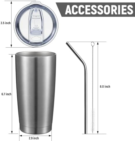 COMOOO 20oz Stainless Steel Tumbler Bulk Double Wall Vacuum Coffee Cup Insulated Travel Mug with Lid and Straw Durable Powder Coated Insulated Coffee Cup for Cold & Hot Drinks (silver, 8 pack - Image 3