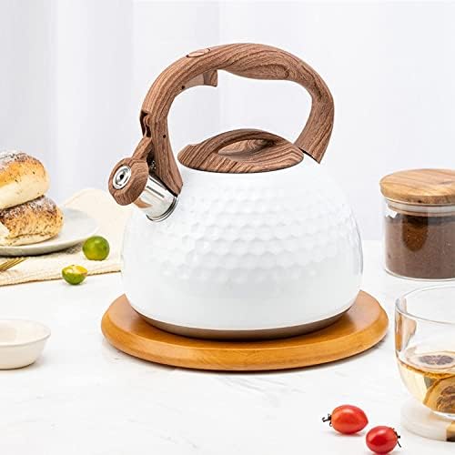 Stovetop Kettle 2.8L Stainless Steel Whistling Kettle Stovetop Teakettle Teapot Handle Kitchen for Gas Stove Induction Cooker Kettles for Stove(White) - Image 5