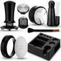 53mm Black 7 Pcs Espresso Accessories Kit with Tamping Station, Calibrated Spring Loaded Tamper, Coffee Distributor, WDT Tool, Magnetic Dosing Funnel, Barista Coffee Prep Set (Plastic) by Acellegic