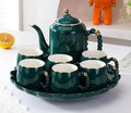 Green,B, Coffee Cup Set,Pearl White Porcelain Tea Sets, Pearl Handle Design Tea Cup Set, with Teapot Teacups Tea Plate, Tea Set for Tea/Coffee by TOERVIOZ