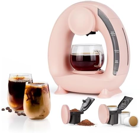 Pods and Grounds Single Serve Coffee Maker,Brew in 1 minute,Pink by BENFUCHEN