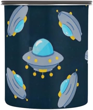 Cartoon Cute Blue-gray Spaceship Designed Food Containers With Lids Stainless Steel Containers For Food Storage Push Button Coffee Canister by Unknown
