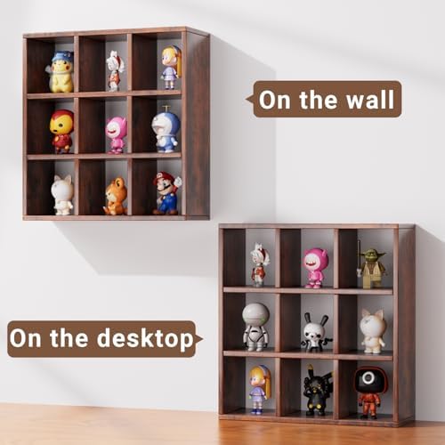 Helsin 9 Grid Vintage Coffee Mug Display Rack, 16inch Wall Mounted Wooden Curio Shadow Box Shelf, Cup Floating Shelves Display and Organizer (Bronze) - Image 5