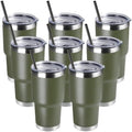 DOMICARE 30oz Tumbler Bulk with Lid and Straw, Double Wall Travel Coffee Mug, Insulated Vacuum Stainless Steel Tumblers, Powder Coated Tumbler Cup (Army Green, 8) by VisittheDOMICARE