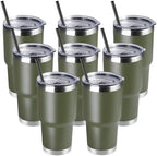 DOMICARE 30oz Tumbler Bulk with Lid and Straw, Double Wall Travel Coffee Mug, Insulated Vacuum Stainless Steel Tumblers, Powder Coated Tumbler Cup (Army Green, 8) by VisittheDOMICARE