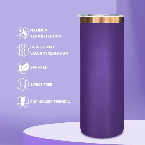 20 oz Skinny Tumblers Bulk with Lids and Straws Purple,4 pack - Image 3