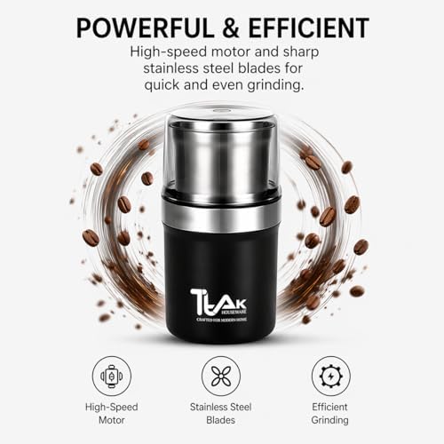 Coffee Grinder Electric, Herb/Spice Grinder with Removable Stainless Steel Blowl – Coffee Bean Grinder with 200W Powerful Copper Motor, Black - Image 3